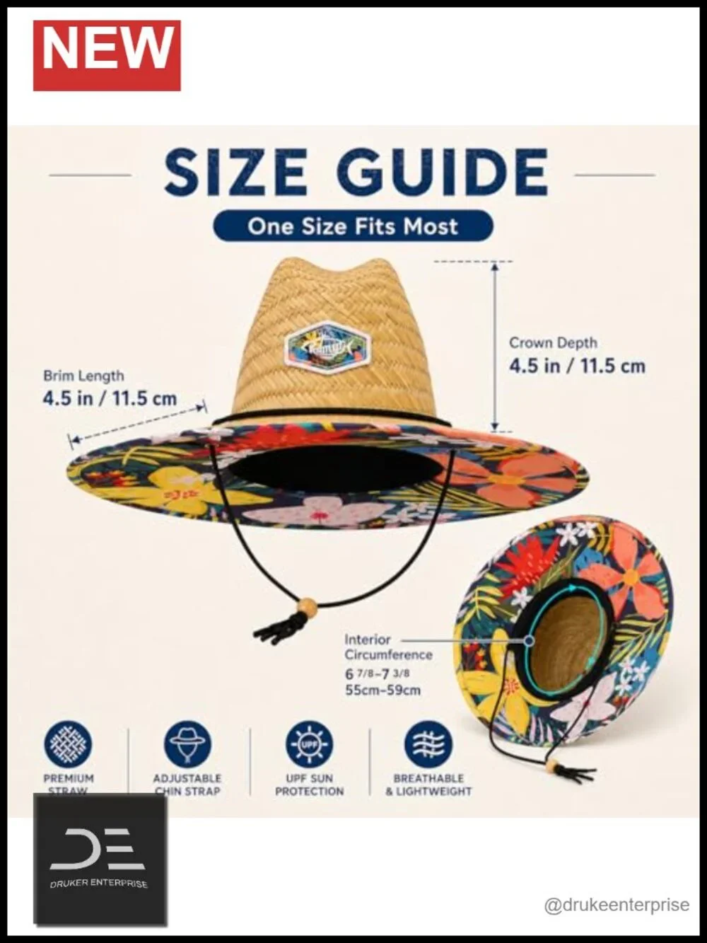 Straw Wide Brim Sun Hat UPF 50+ Unisex Beach Fishing Hat
